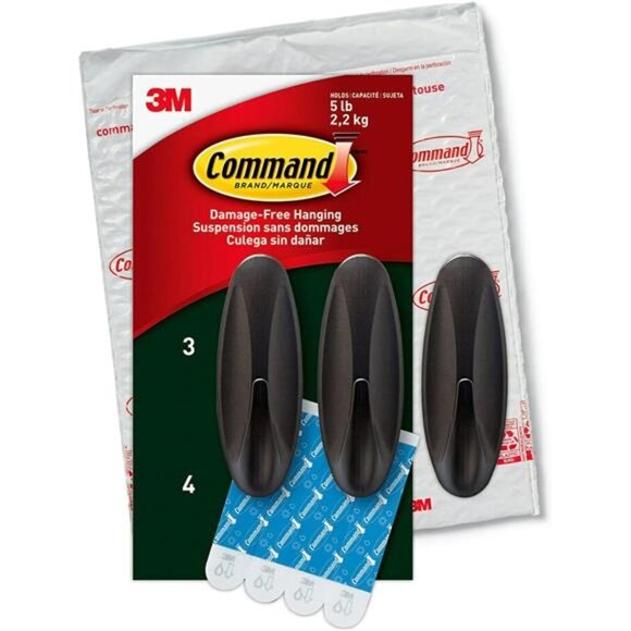 Outdoor Large Bronze Hooks, Holds up to 5 lb, 3 Hooks and 4 Command Strips - Picture 1 of 7